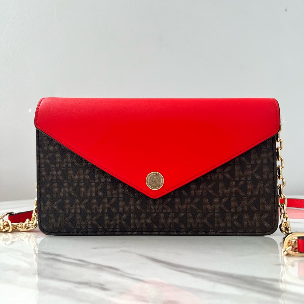 NEW Michael Kors Jet Set Travel Small Flap Clutch Crossbody Bag Purse Brown